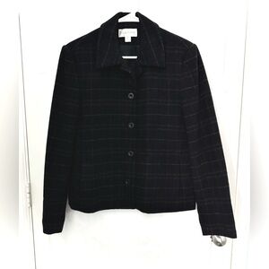 Casual Corner Plaid Charcoal Grey Flannel Blazer